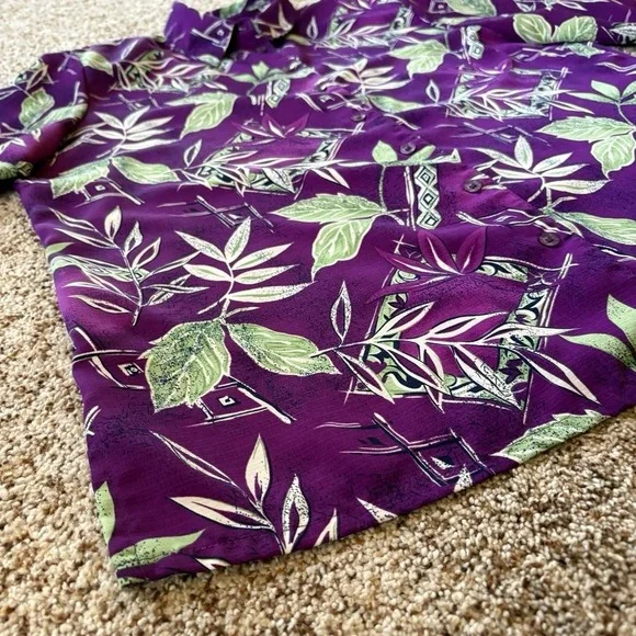 Vintage Allison Daley Purple Tropical Button Front Blouse Size 16 Shoulder Pads - Picture 5 of 11